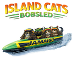 Jamaican Bobsled Cat Shirt – Tiki Shack Cats “Island Cats Bobsled” Cotton Tee