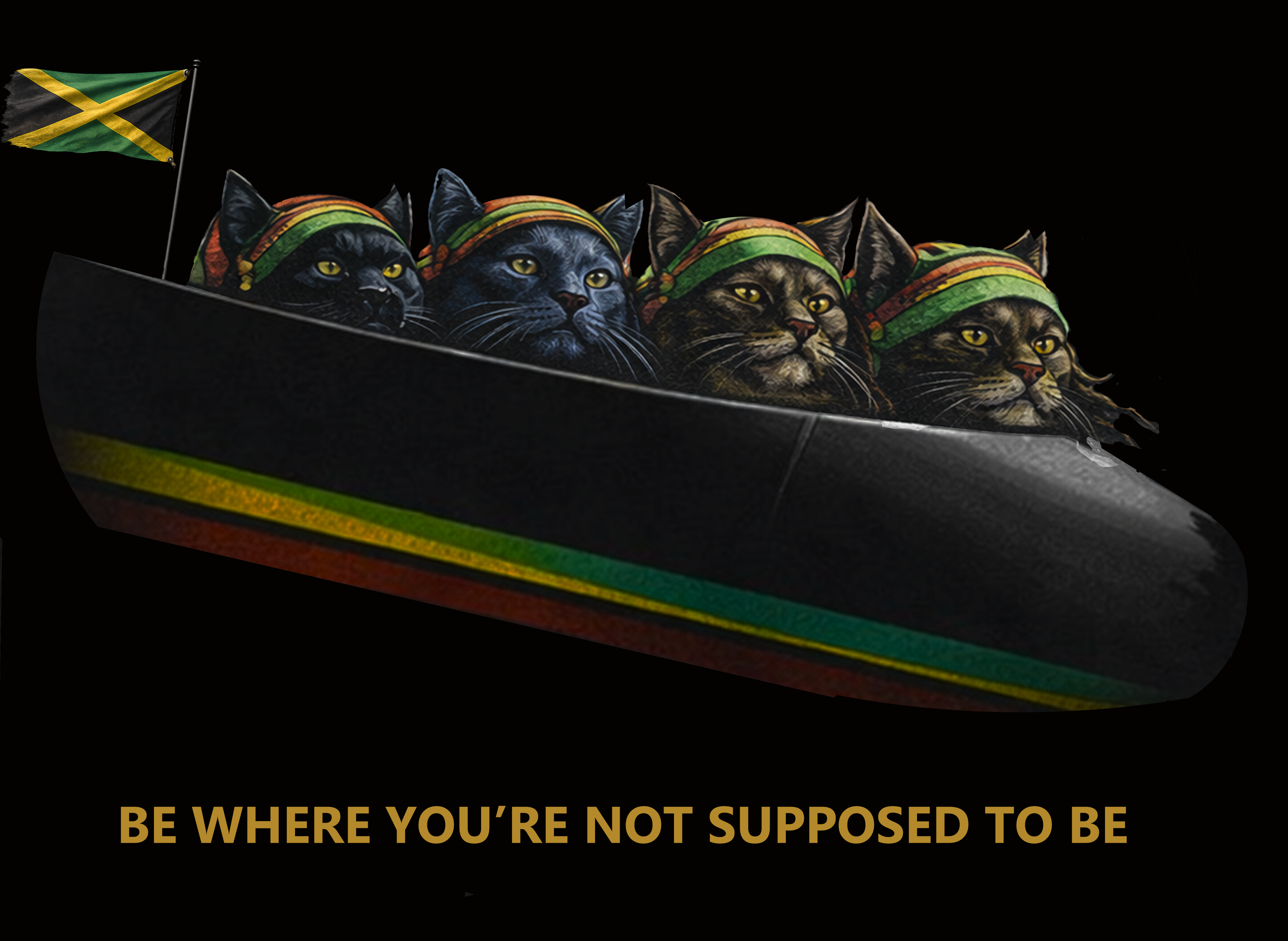 Jamaican Bobsled Cats Shirt - Funny Olympic Cat T-Shirt | Island Cats Bobsled Cotton T